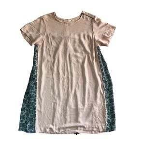 APUESTA Colorblock Shift Dress Pink Green Floral Short Sleeve Zip Back Size M